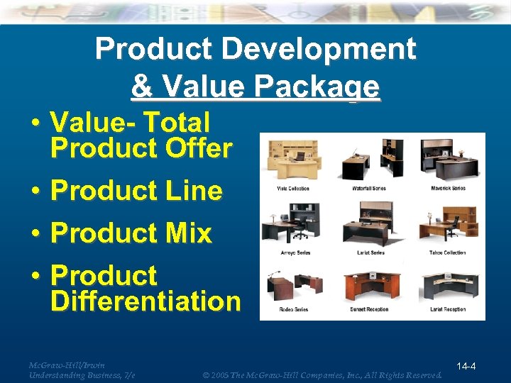 Product Development & Value Package • Value- Total Product Offer • Product Line •