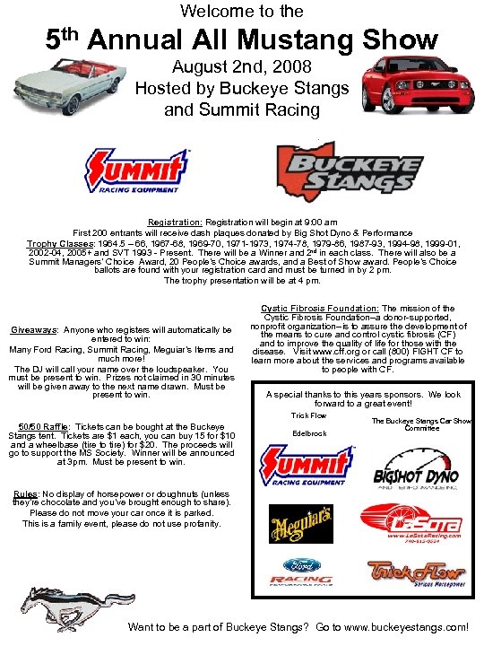 Welcome to the 5 th Annual All Mustang Show August 2 nd, 2008 Hosted