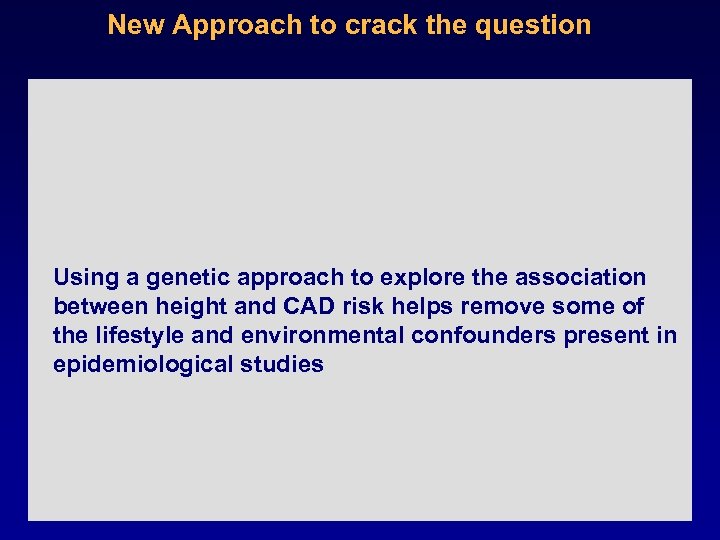 New Approach to crack the question Using a genetic approach to explore the association