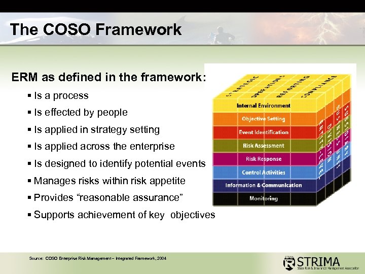 The COSO Framework ERM as defined in the framework: § Is a process §