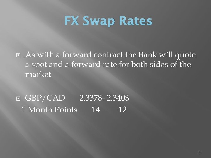 FX Swap Rates As with a forward contract the Bank will quote a spot