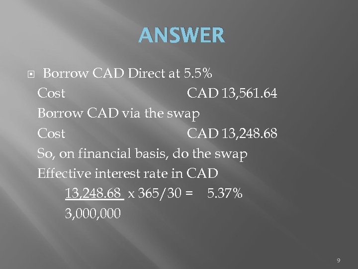 ANSWER Borrow CAD Direct at 5. 5% Cost CAD 13, 561. 64 Borrow CAD