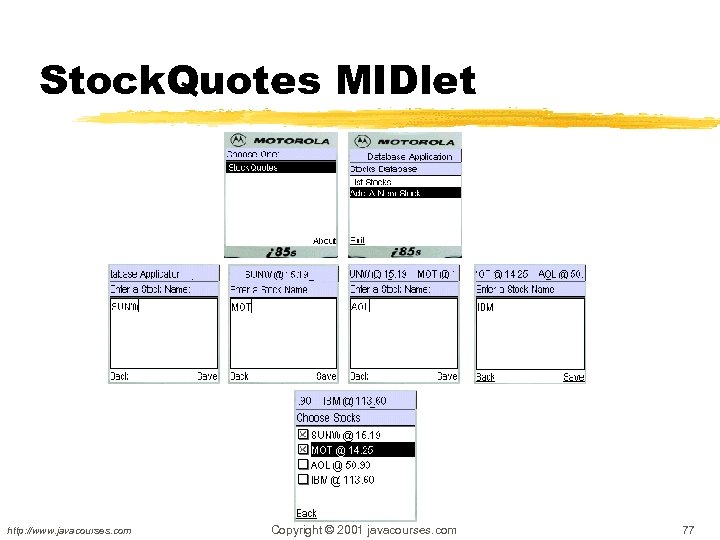 Stock. Quotes MIDlet http: //www. javacourses. com Copyright © 2001 javacourses. com 77 