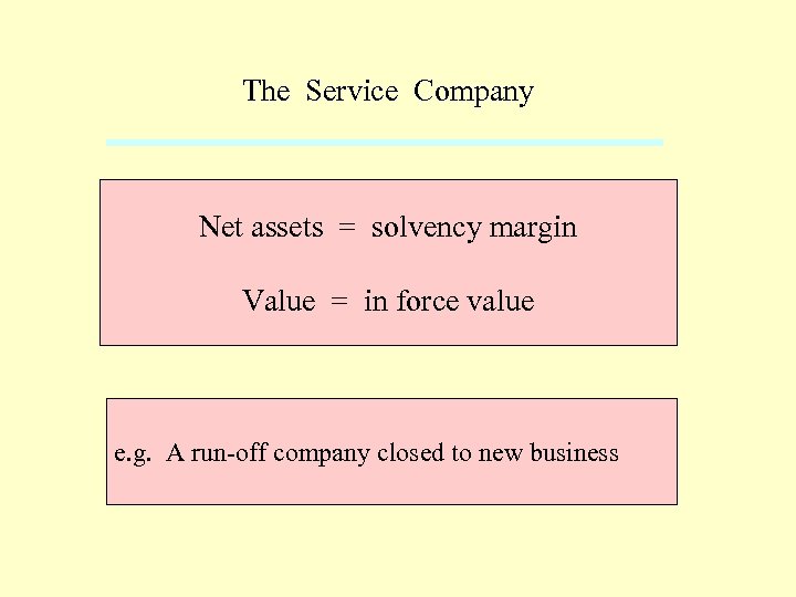The Service Company Net assets = solvency margin Value = in force value e.
