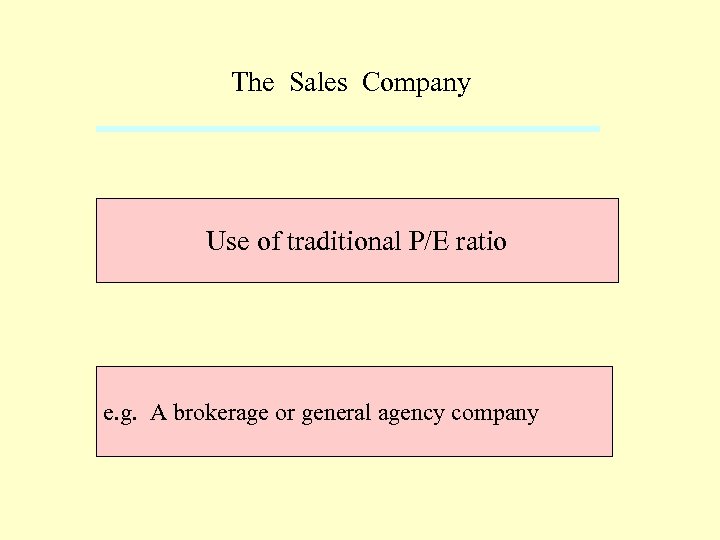 The Sales Company Use of traditional P/E ratio e. g. A brokerage or general