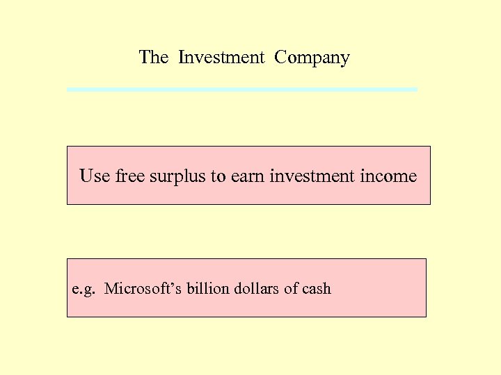 The Investment Company Use free surplus to earn investment income e. g. Microsoft’s billion