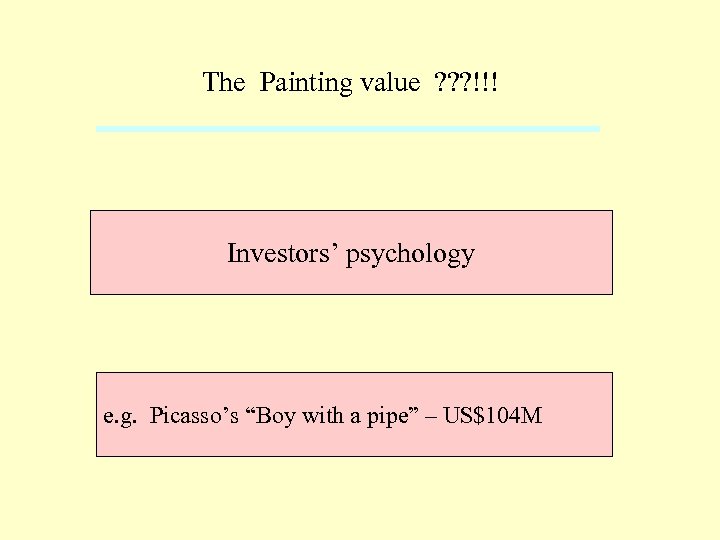 The Painting value ? ? ? !!! Investors’ psychology e. g. Picasso’s “Boy with