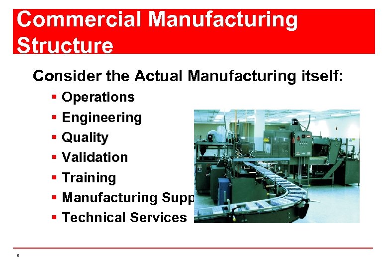 Commercial Manufacturing Structure Consider the Actual Manufacturing itself: § § § § 6 Operations