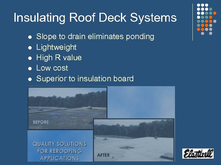 Insulating Roof Deck Systems l l l Slope to drain eliminates ponding Lightweight High