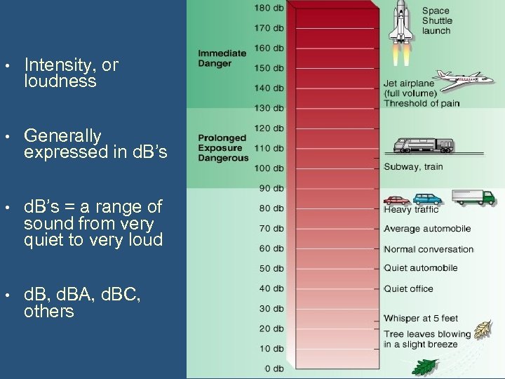  • Intensity, or loudness • Generally expressed in d. B’s • d. B’s