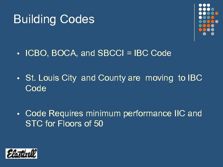 Building Codes • ICBO, BOCA, and SBCCI = IBC Code • St. Louis City