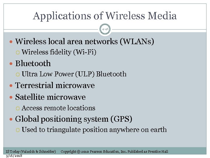 Applications of Wireless Media 4 -46 Wireless local area networks (WLANs) Wireless fidelity (Wi-Fi)