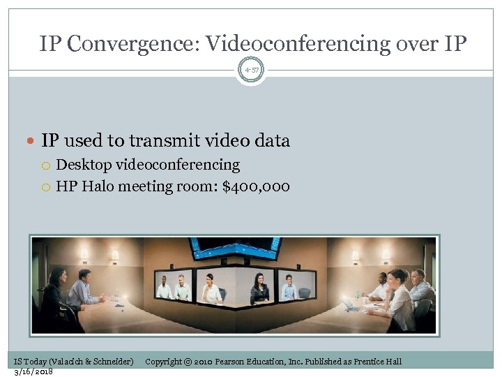 IP Convergence: Videoconferencing over IP 4 -57 IP used to transmit video data Desktop