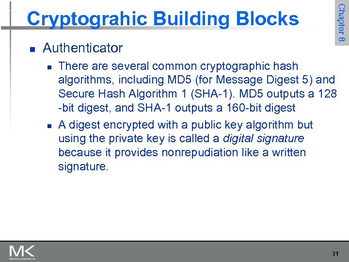 n Authenticator n n Chapter 8 Cryptograhic Building Blocks There are several common cryptographic