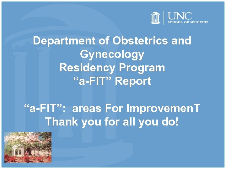 Department of Obstetrics and Gynecology Residency Program “a-FIT” Report “a-FIT”: areas For Improvemen. T