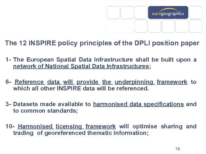 The 12 INSPIRE policy principles of the DPLI position paper 1 - The European