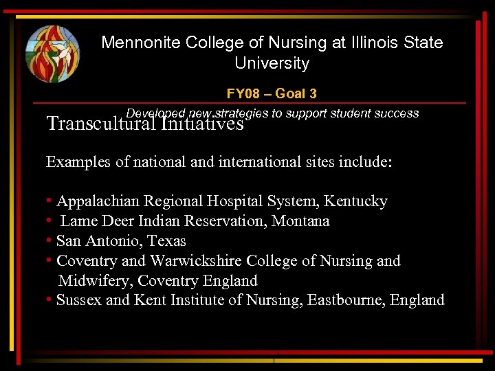 Mennonite College of Nursing at Illinois State University FY 08 – Goal 3 Developed
