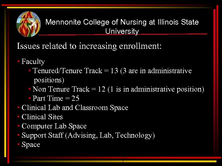 Mennonite College of Nursing at Illinois State University Issues related to increasing enrollment: •