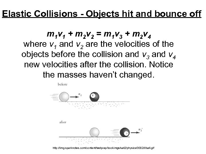 Elastic Collisions - Objects hit and bounce off m 1 v 1 + m