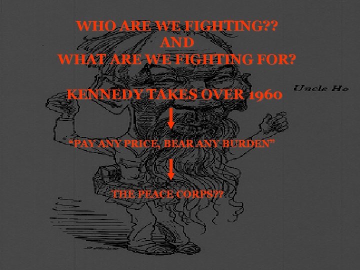 WHO ARE WE FIGHTING? ? AND WHAT ARE WE FIGHTING FOR? KENNEDY TAKES OVER