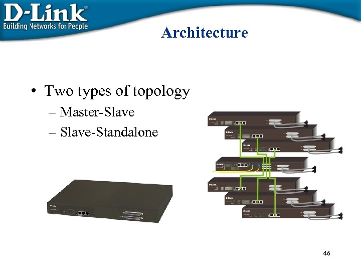 Architecture • Two types of topology – Master-Slave – Slave-Standalone 46 