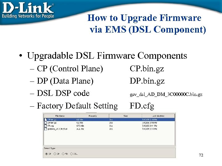 How to Upgrade Firmware via EMS (DSL Component) • Upgradable DSL Firmware Components –