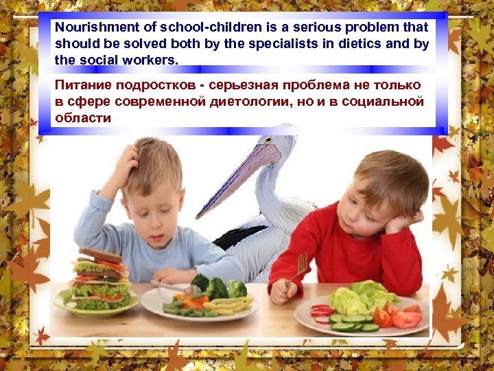 Nourishment of school-children is a serious problem that should be solved both by the