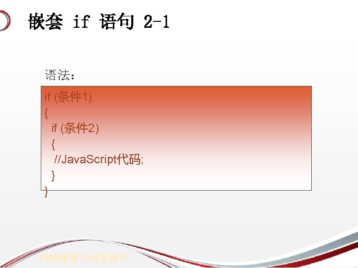 嵌套 if 语句 2 -1 语法： if (条件 1) { if (条件 2) {