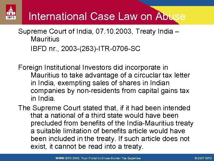 International Case Law on Abuse Supreme Court of India, 07. 10. 2003, Treaty India