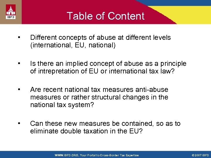 Table of Content • Different concepts of abuse at different levels (international, EU, national)