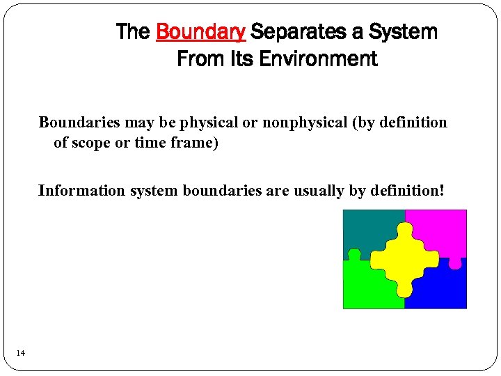 The Boundary Separates a System From Its Environment Boundaries may be physical or nonphysical