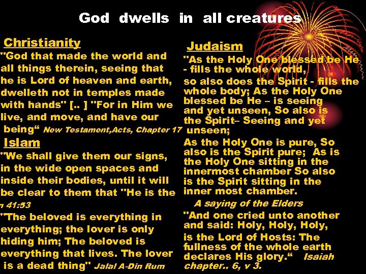 God dwells in all creatures Christianity Judaism 
