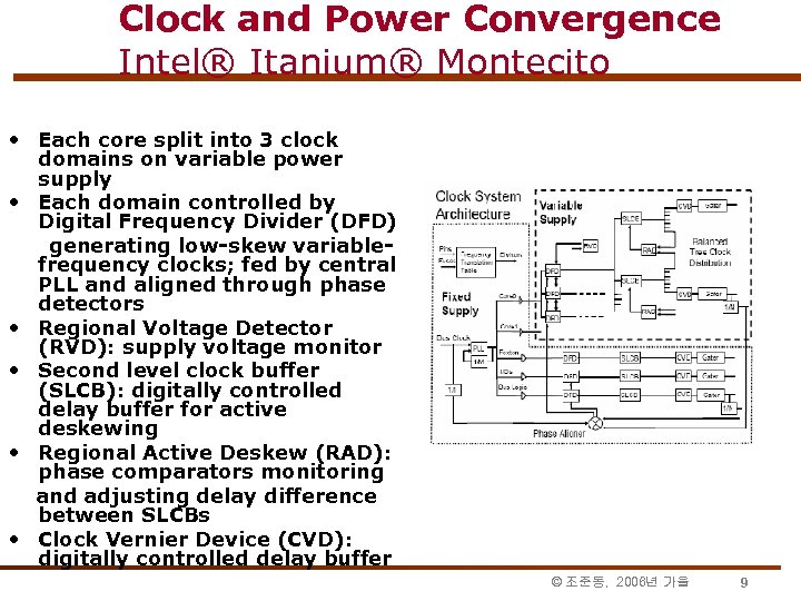 Clock and Power Convergence Intel® Itanium® Montecito • Each core split into 3 clock