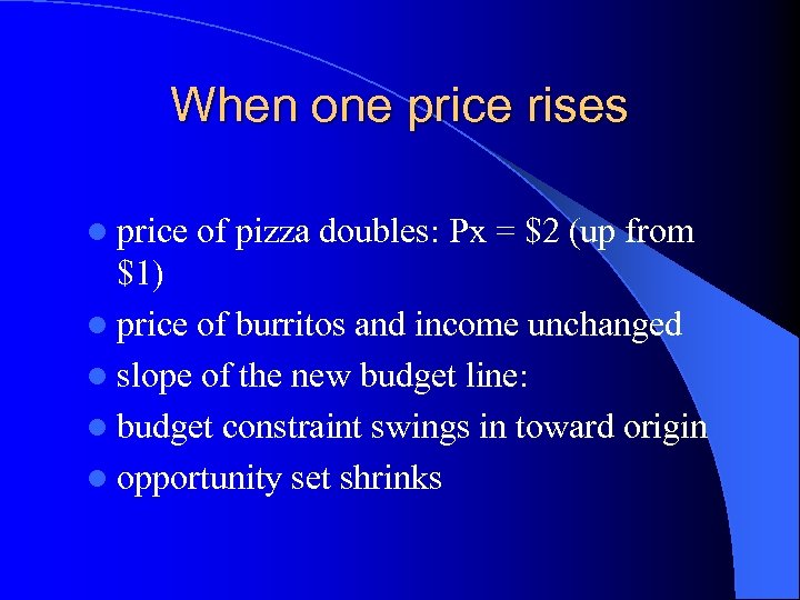 When one price rises l price of pizza doubles: Px = $2 (up from