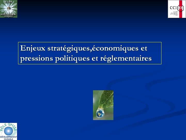 Enjeux stratégiques, économiques et pressions politiques et réglementaires 