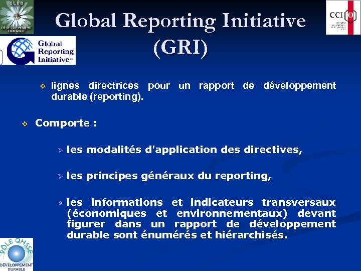 Global Reporting Initiative (GRI) v v lignes directrices pour un rapport de développement durable