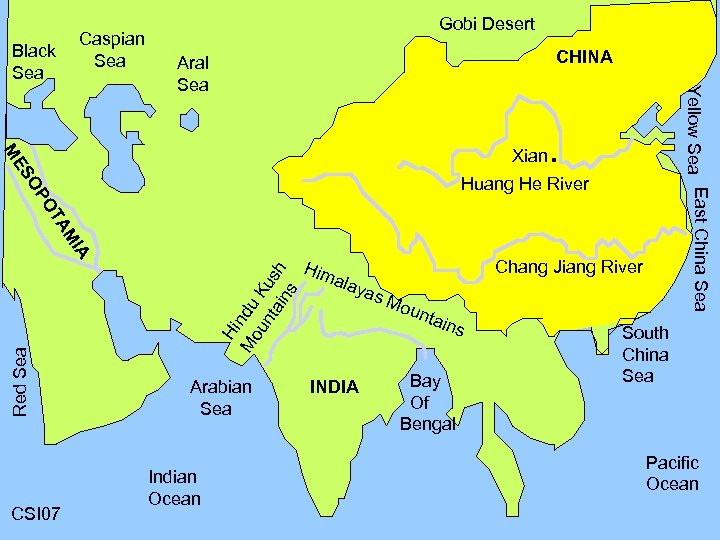 Caspian Sea Black Sea Gobi Desert CHINA ME Xian SO Yellow Sea East China