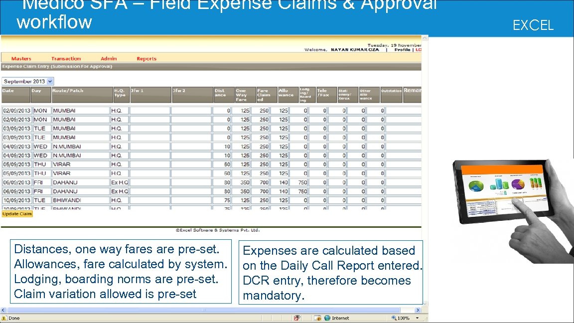  Medico SFA – Field Expense Claims & Approval workflow Distances, one way fares