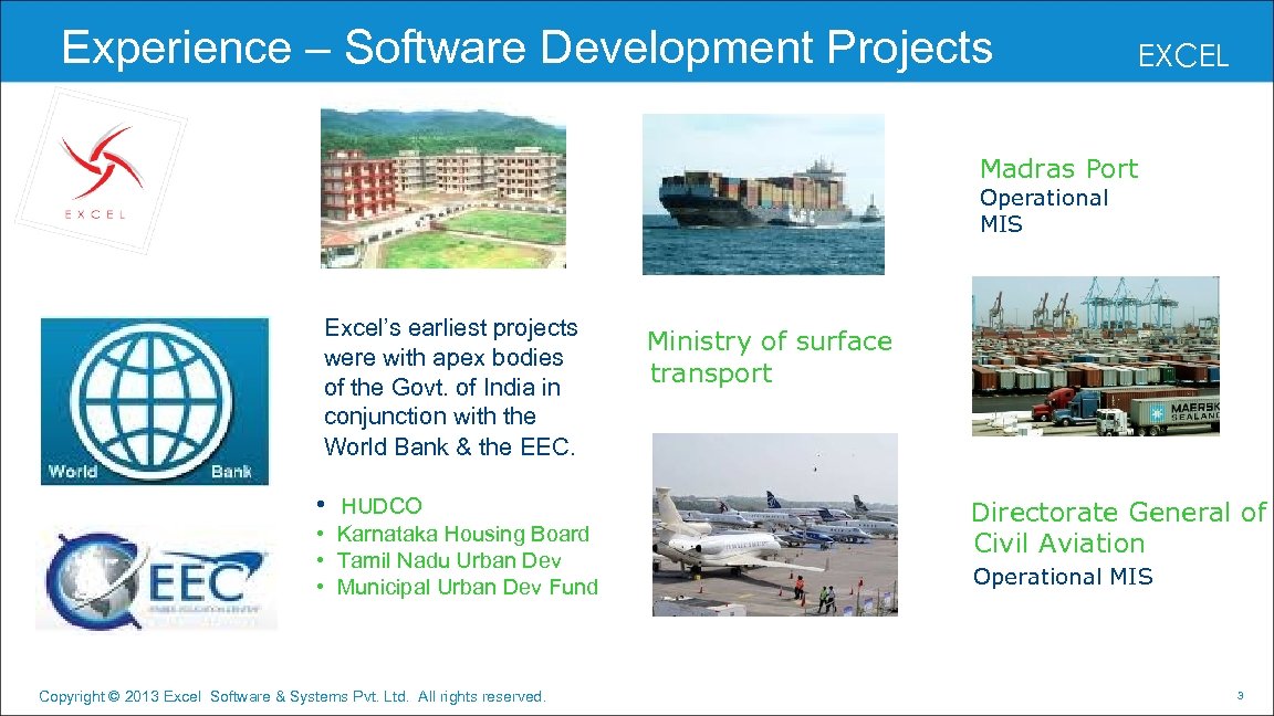  Experience – Software Development Projects EXCEL Madras Port Operational MIS Excel’s earliest projects