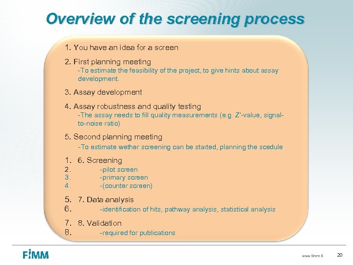Overview of the screening process 1. You have an idea for a screen 2.