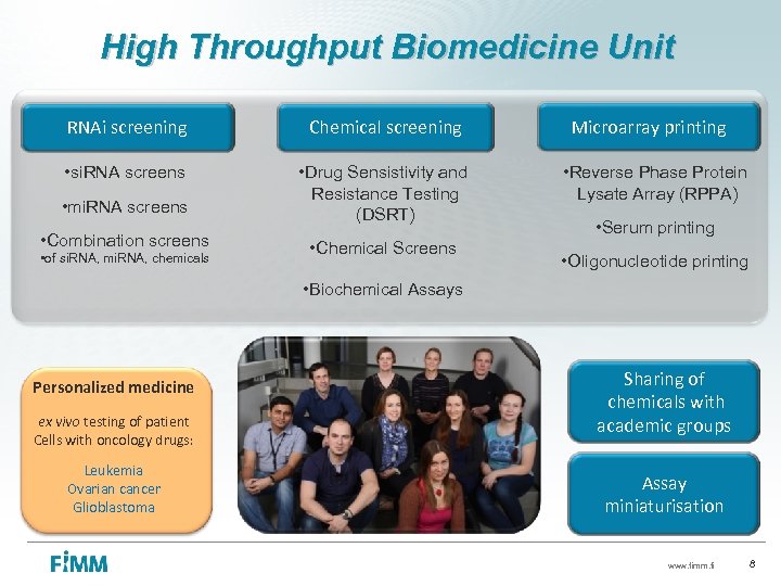 High Throughput Biomedicine Unit RNAi screening Chemical screening • si. RNA screens • Drug