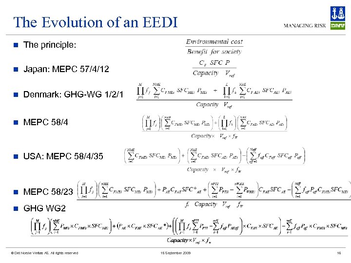 The Evolution of an EEDI n The principle: n Japan: MEPC 57/4/12 n Denmark:
