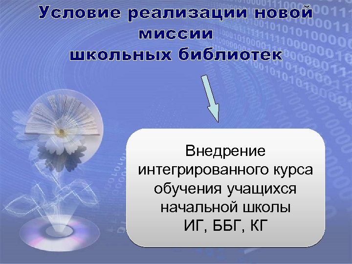 Условие реализации новой миссии школьных библиотек Внедрение интегрированного курса обучения учащихся начальной школы ИГ,