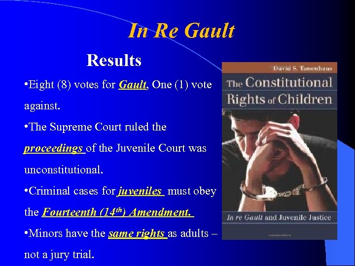 In Re Gault Results • Eight (8) votes for Gault, One (1) vote against.