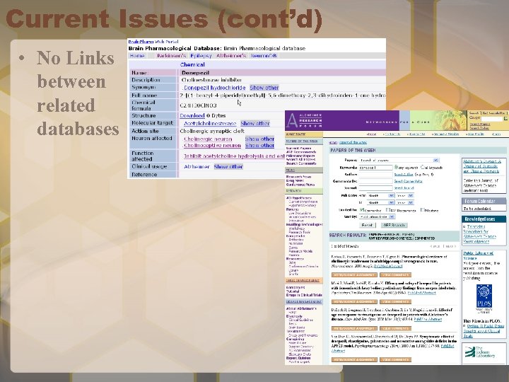 Current Issues (cont’d) • No Links between related databases 