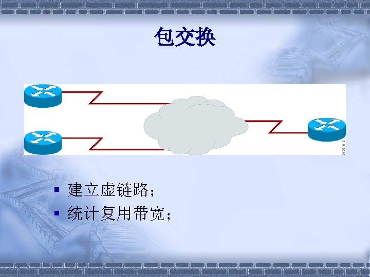 包交换 § 建立虚链路； § 统计复用带宽； 