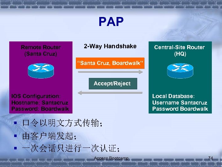 PAP Remote Router (Santa Cruz) 2 -Way Handshake Central-Site Router (HQ) “Santa Cruz, Boardwalk”