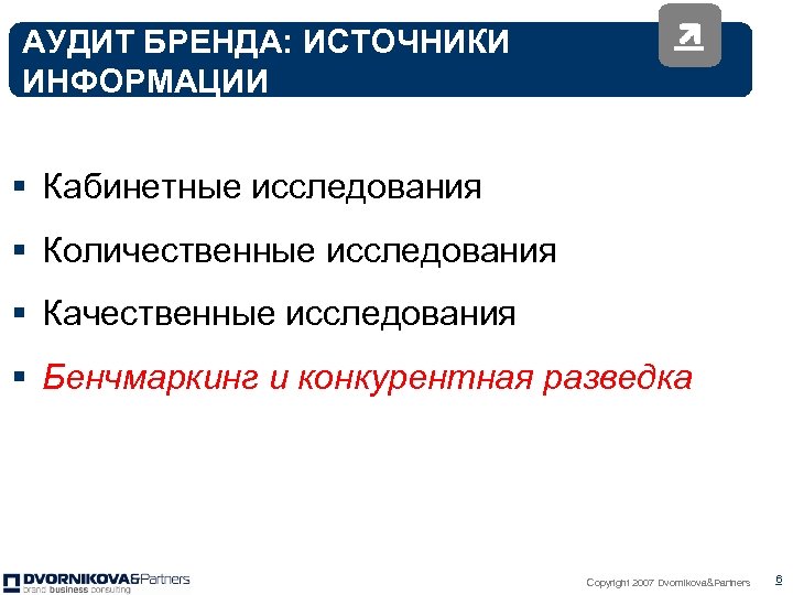 АУДИТ БРЕНДА: ИСТОЧНИКИ ИНФОРМАЦИИ § Кабинетные исследования § Количественные исследования § Качественные исследования §