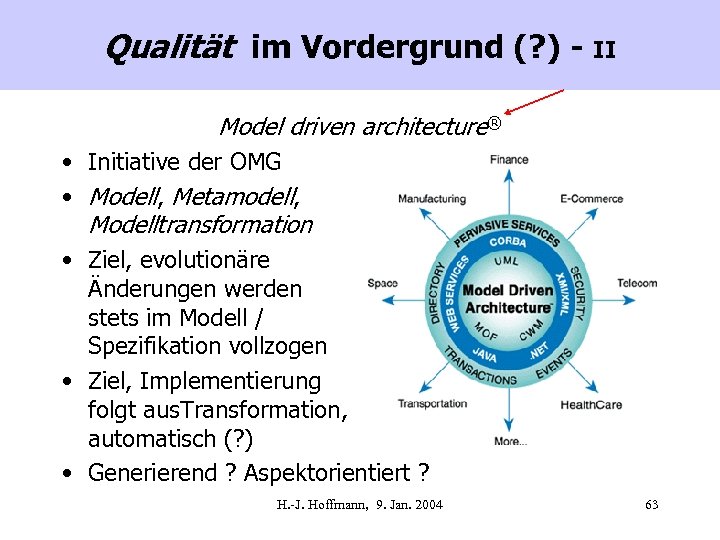 Qualität im Vordergrund (? ) - II Model driven architecture® • Initiative der OMG