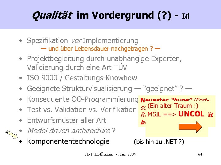 Qualität im Vordergrund (? ) - Id • Spezifikation vor Implementierung — und über